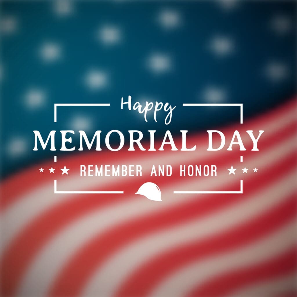 Happy Memorial Day banner. National american holiday. Blurry american flag. Vector background.