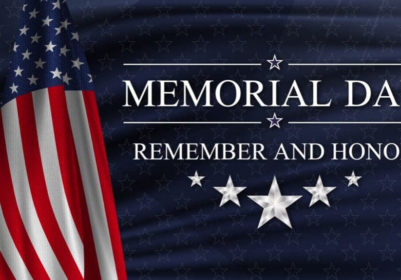 Memorial Day. Remember and Honor. United states flag poster. American flag and text on blue with stars background for Memorial Day. Vector illustration.