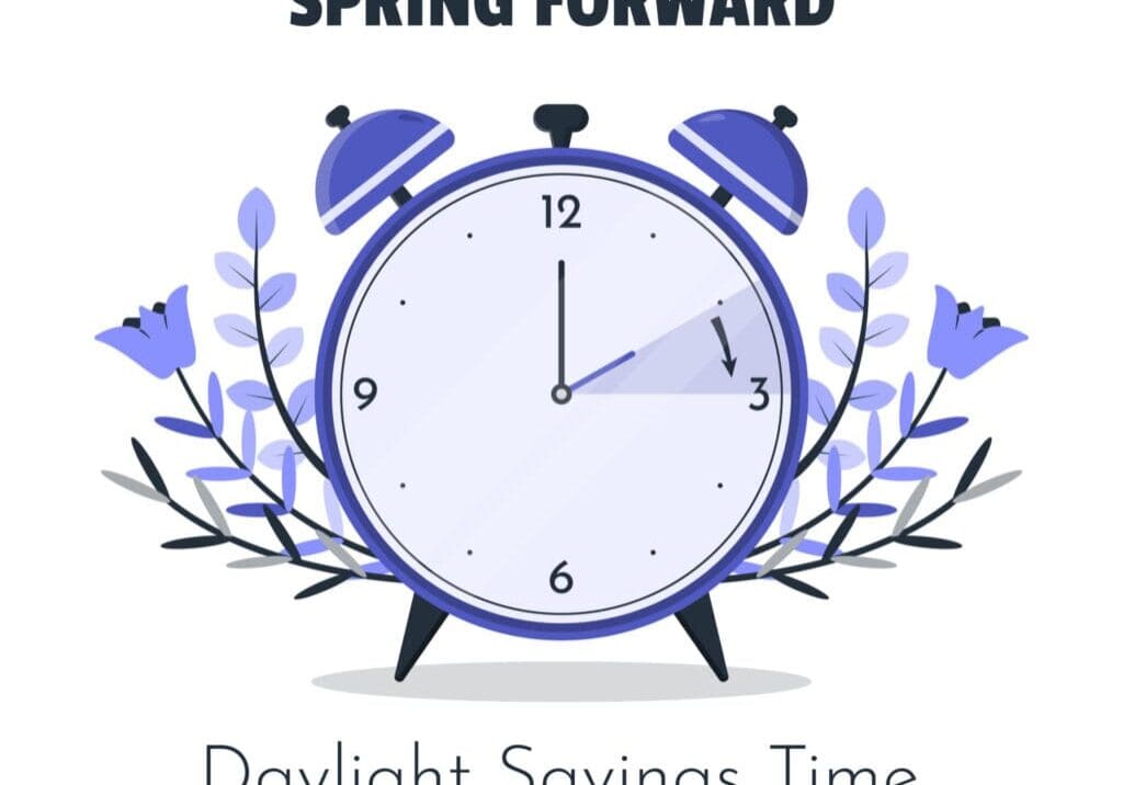 spring-forward-with-clock-concept-free-vector